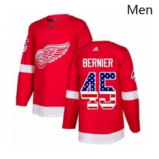 Mens Adidas Detroit Red Wings 45 Jonathan Bernier Authentic Red USA Flag Fashion NHL Jersey